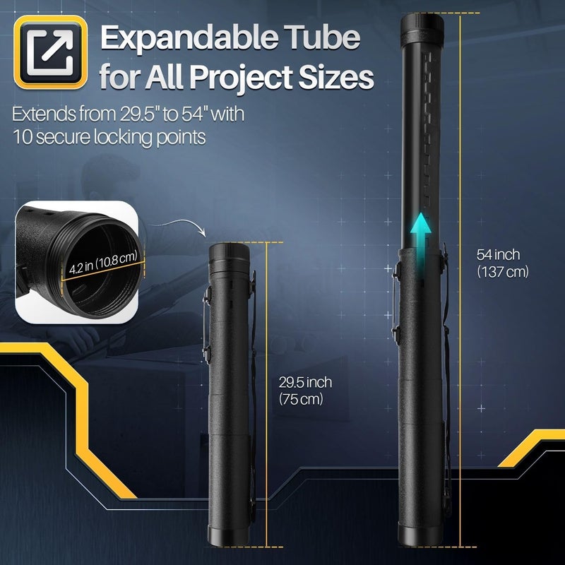 Flexzion Poster, Art, Document Tube with Strap, Expandable Waterproof Plastic Container, Telescoping Cylindrical Storage Case, Portable Paper Holder for Draft Sketch Blueprint, Black, youth large / 11 - Image 4